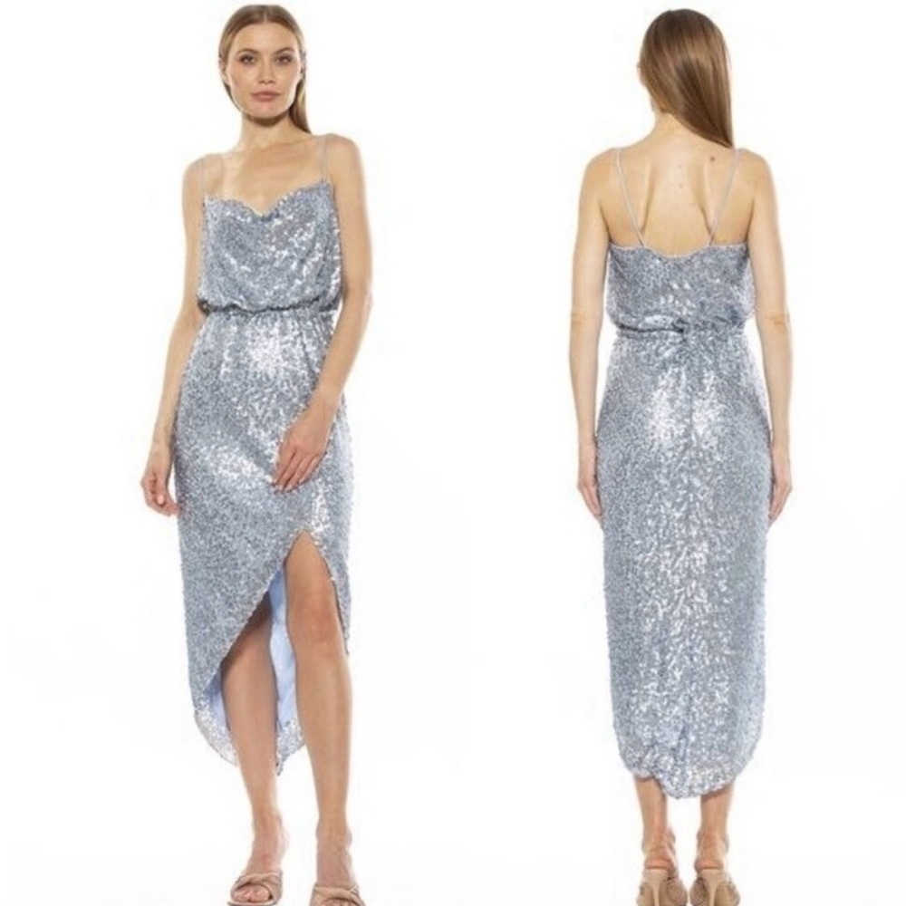 NWT Alexia Admor Blue High Low Sequin Dress